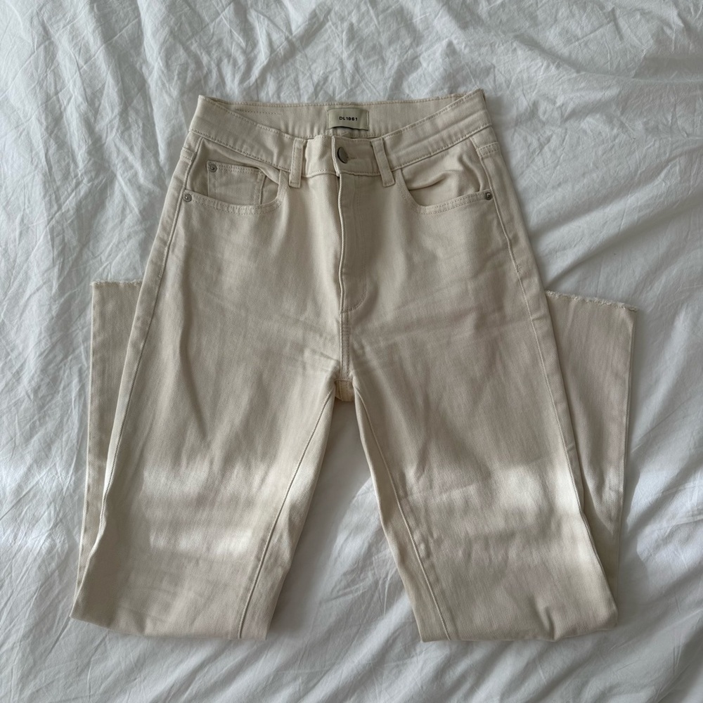 DL1961 Cream High-Rise Straight Jeans